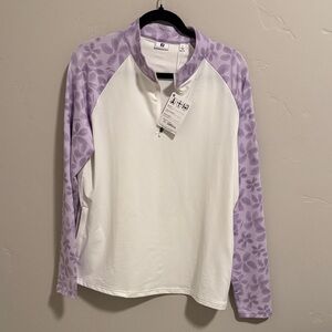 FJ Footjoy white and lavender 1/4 zip activewear pullover